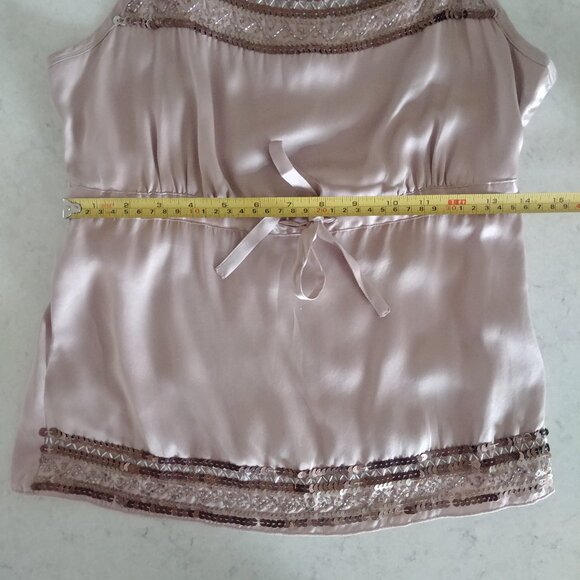 Y2K Jacob Connexion 100% silk beaded sequin cami tank top mauve pink Small - Picture 7 of 16
